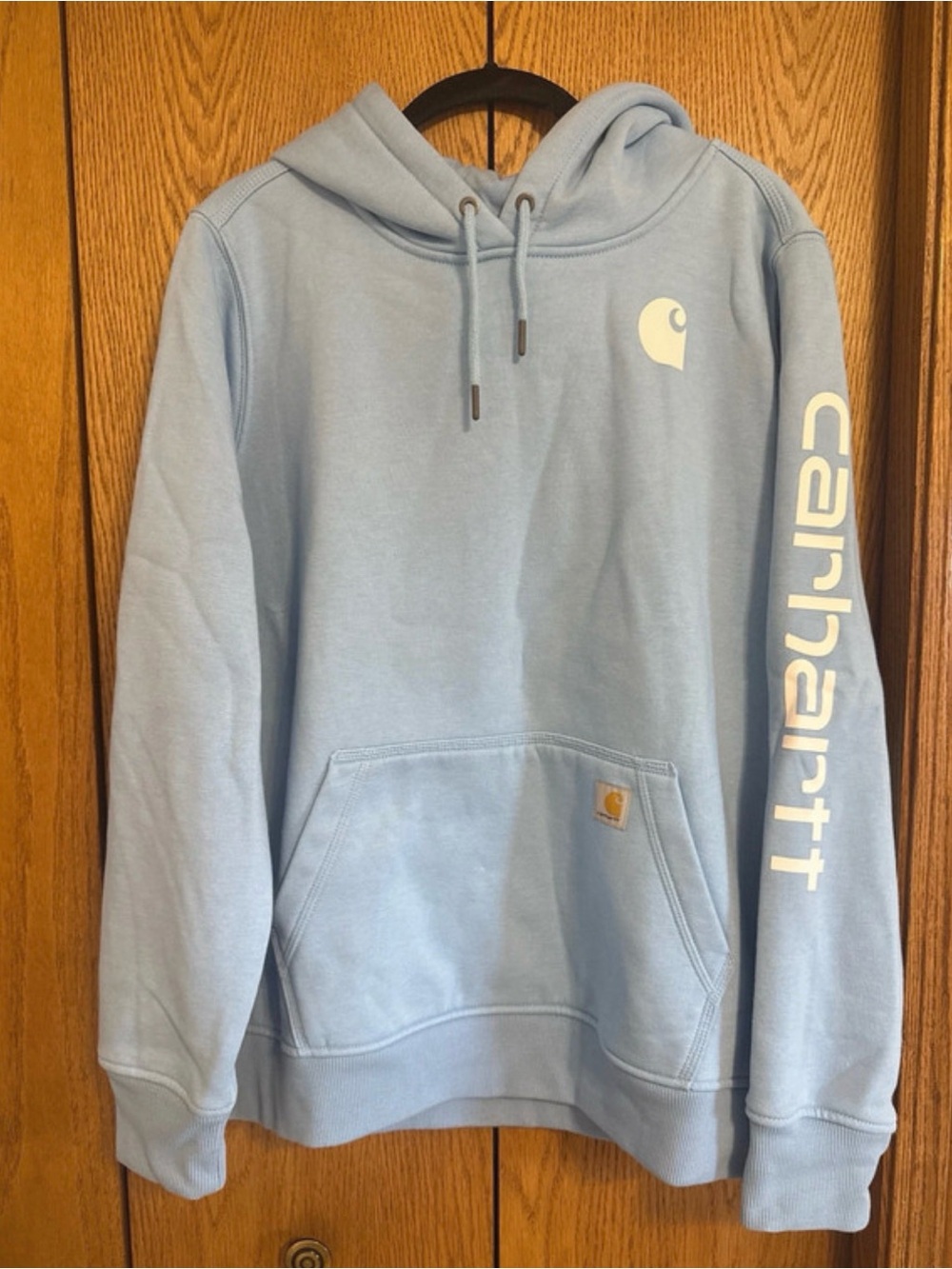 Carhartt Light Blue Hooded Sweatshirt - Logo Sleeve